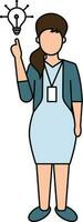 Businesswoman Think A Idea Icon In Blue And Orange Color. vector