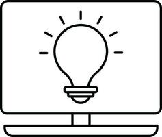 Linear Style Monitor In Light Bulb Icon. vector