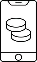 Linear Style Coin In Smartphone Icon. vector