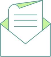 Open Envelope With Paper Icon In Green And White Color. vector