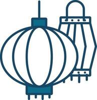 Chinese Lantern Icon In Blue And White Color. vector