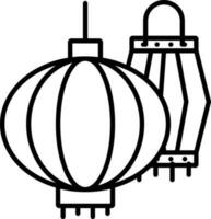 Black Outline Chinese Lantern Icon Or Symbol. vector