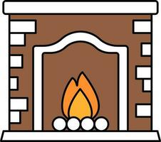 Brown And White Color Burning Fireplace Icon. vector