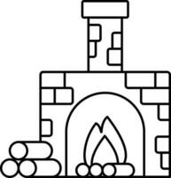 Flat Style Chimney Or Fireplace Icon In Black Line Art. vector