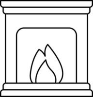 Black Line Art Fireplace Icon In Flat Style. vector