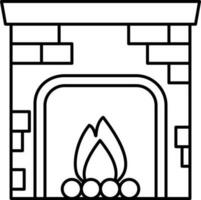 Burning Fireplace Icon In Thin Line Art. vector