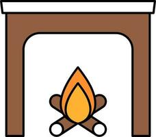 Wood Burning Fireplace Icon In Brown And White Color. vector