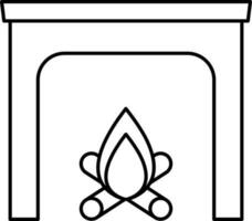 Wood Burning Fireplace Icon In Black Outline. vector