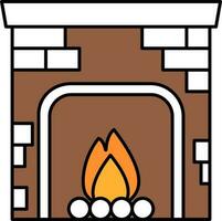 Burning Fireplace Icon In Brown And White Color. vector