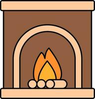 Vector Illustration of Fireplace In Brown And Peach Color.