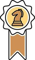 Knight Or Horse Chess Symbol On Badge Medal Yellow And Brown Icon In Flat Style. vector