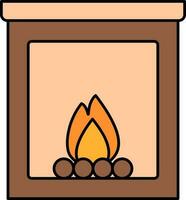 Brown And Peach Color Chimney Or Fireplace Icon In Flat Style. vector