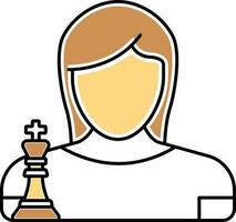 Chess Female Player Icon In Brown And White Color. vector