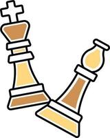 Rey con empeñar ajedrez icono en marrón y amarillo color. vector