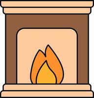 Brown And Peach Color Fireplace Icon. vector