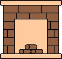 Brick Fireplace Icon In Brown And Peach Color. vector