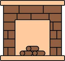 Brick Fireplace Icon In Brown And Peach Color. vector