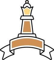 Chess Queen With Ribbon Icon In Brown And Yellow Color. vector