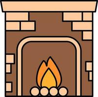 Burning Fireplace Icon In Brown And Peach Color. vector
