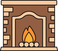 Brown And Peach Color Burning Fireplace Icon. vector