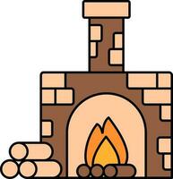 Flat Style Chimney Or Fireplace Icon In Brown And Peach Color. vector