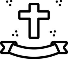 Christian Cross with Ribbon Icon in Black Outline. vector