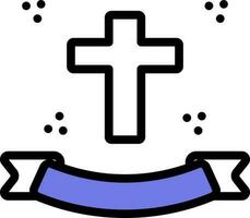 Christian Cross with Ribbon Icon in Blue and White Color. vector