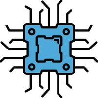 Flat Style Microchip Icon in Blue Color. vector