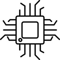 Integrated Circuit Or Microchip Icon In Black Line Art. vector