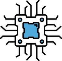 Flat Style Microchip Icon in Blue and White Color. vector