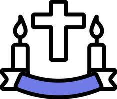 Christian Cross With Candles Icon in Blue and White Color. vector