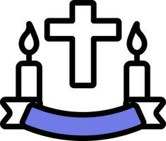 Christian Cross With Candles Icon in Blue and White Color. vector