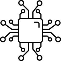 Black Line Art Microchip Icon In Flat Style. vector