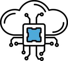 ilustración de nube chip icono en azul y blanco color. vector