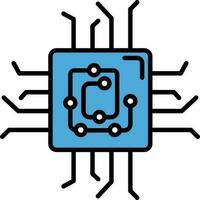 circuito o computadora chip icono en azul color. vector