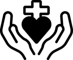 Christian Cross With Praying Hands Icon In Black And White Color. vector