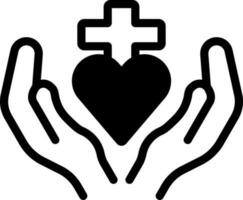 Christian Cross With Praying Hands Icon In Black And White Color. vector