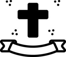 Christian Cross with Ribbon Icon in Black and White Color. vector