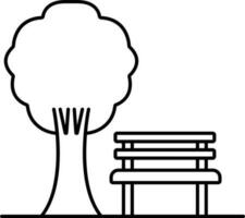 Tree With Bench Icon In Thin Line Art. vector