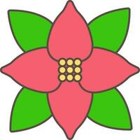 Poinsettia Flower With Leaves Icon In Red And Green Color. vector