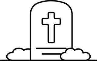Black Stroke Tombstone In Graveyard Icon. vector