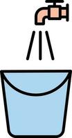 Water Tap And Bucket Icon In Blue And Peach Color. vector