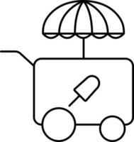 Line Art Umbrella In Ice Cream Food Cart Icon. vector