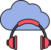 Isolated Cloud And Headphone Icon In Blue And Red Color. vector