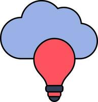 Cloud With Light Bulb Icon In Blue And Red Color. vector