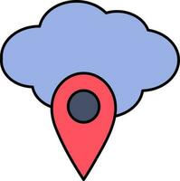 Illustration of Cloud With Location Pin Icon in Red And Blue Color. vector