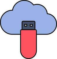 Illustration Of Cloud USB Icon In Blue And Red Color. vector