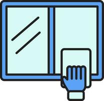 Cleaning Window Glass With Napkin Hand Icon In Blue Color. vector