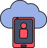 Cloud With User Profile Icon In Blue And Red Color. vector