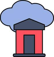 Cloud With House Or Bank Icon In Blue And Red Color. vector